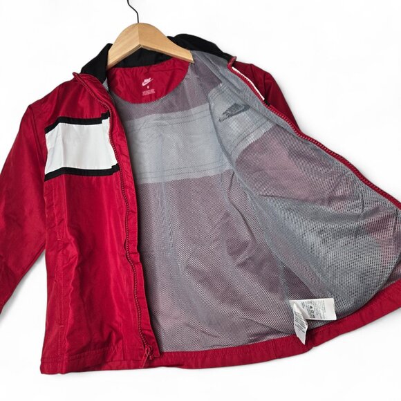 Nike Boy's Hooded Windbreaker Jacket Boys Color Panel Red Mesh-Lined Sporty 6 - Picture 4 of 7